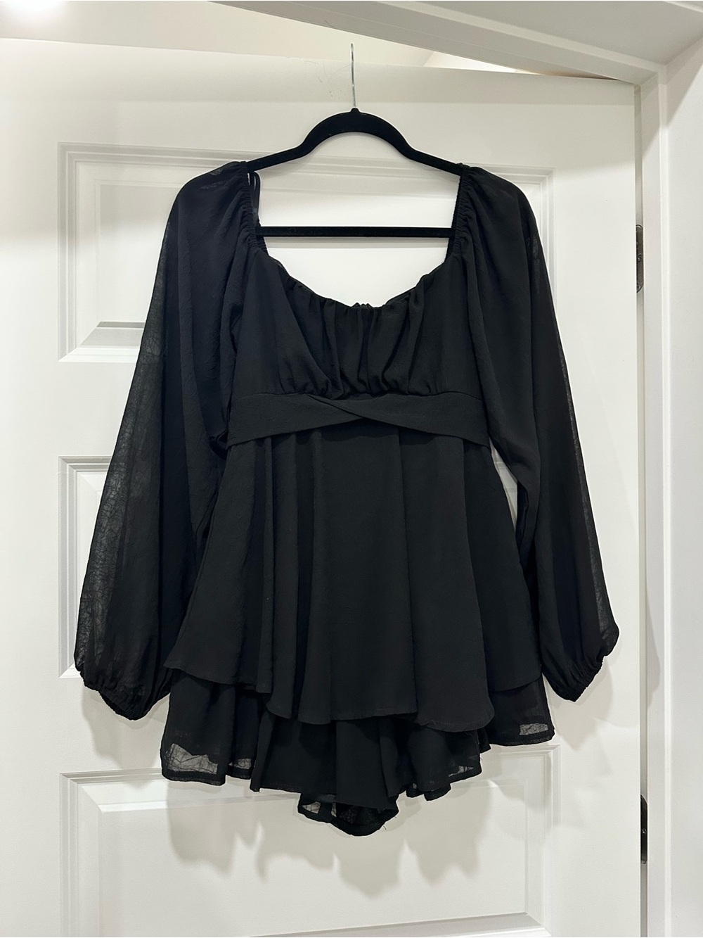 She + Sky Black Layered Long-Sleeve Romper NWT